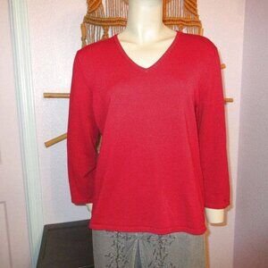 Spense Holiday Red Sweater Size L Silk Blend Pullover V-Neck Ribbed Knit Classic